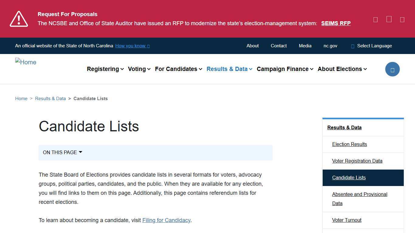 Candidate Lists NCSBE
