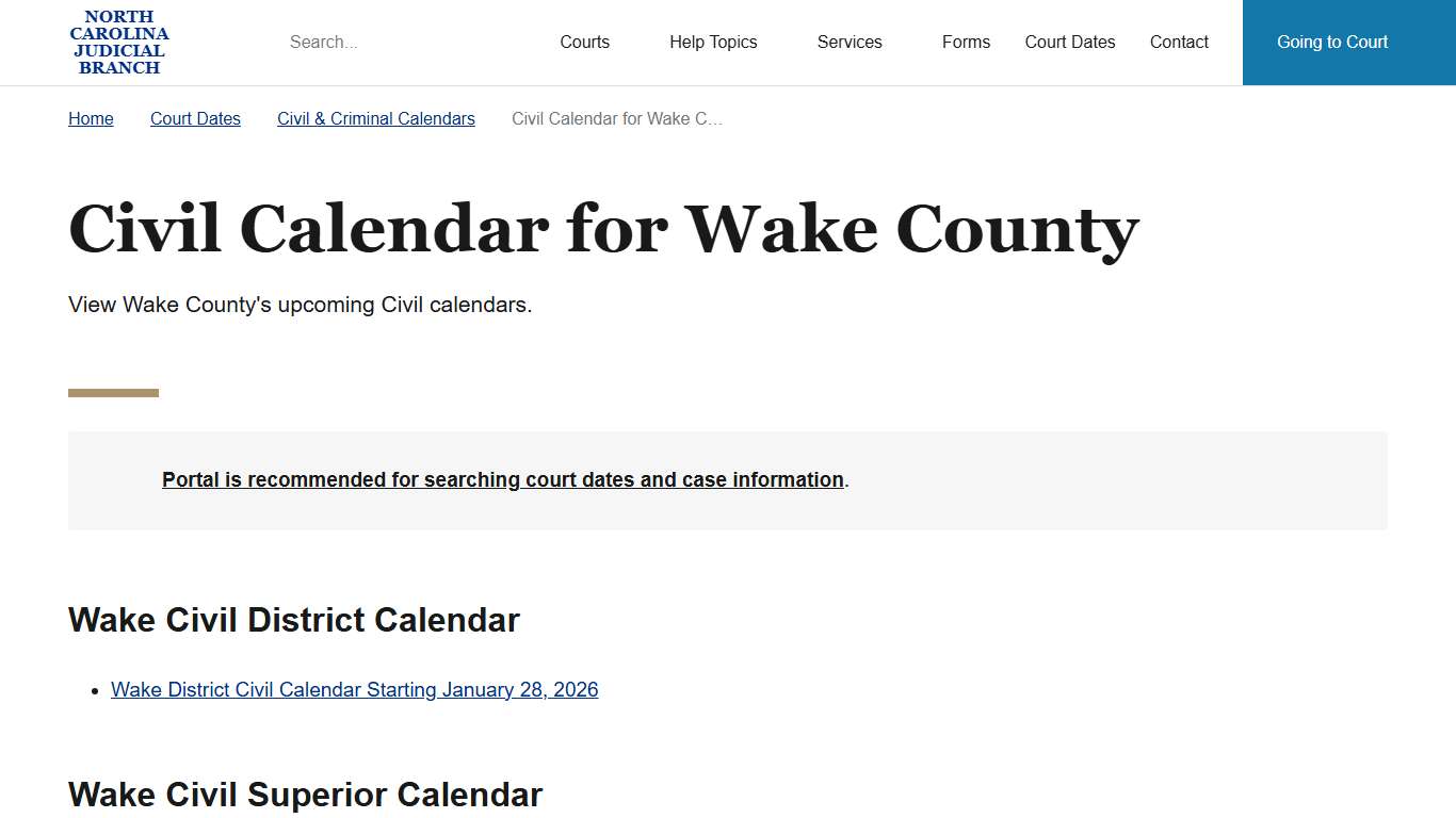 NC Judicial Branch Civil and Criminal Calendars